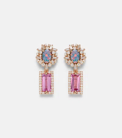Suzanne Kalan 18kt Rose Gold Drop Earrings With Gemstones In Pink