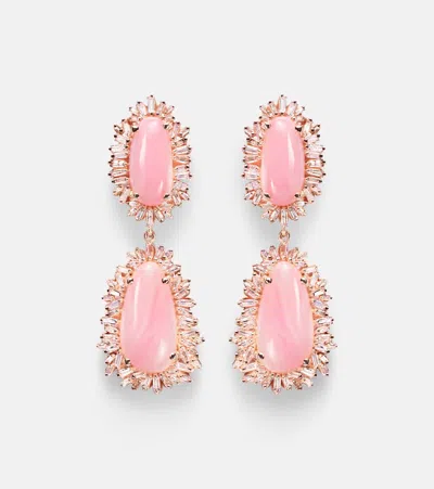 Suzanne Kalan 18kt Rose Gold Drop Earrings With Opal And Diamonds In Pink
