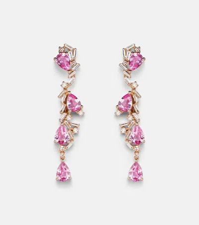Suzanne Kalan 18kt Rose Gold Drop Earrings With Sapphires And Diamonds