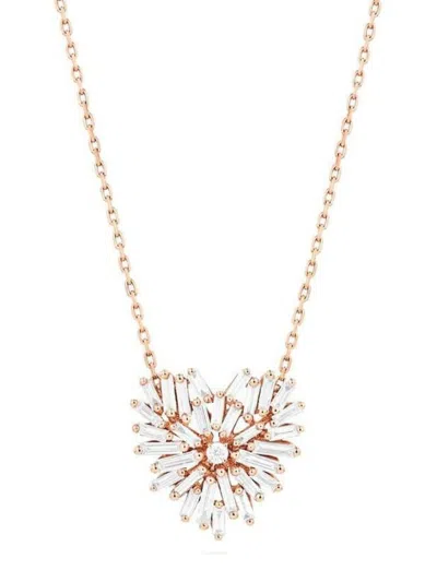 Suzanne Kalan 18kt Rose Gold Heart-charm Diamond Necklace In Pink