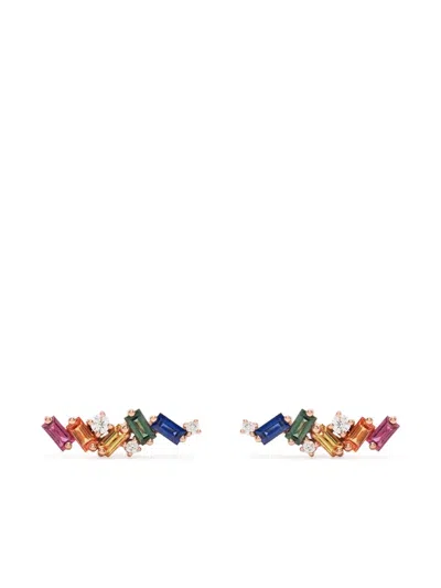 Suzanne Kalan 18kt Rose Gold Rainbow Zigzag Diamond Stud Earrings