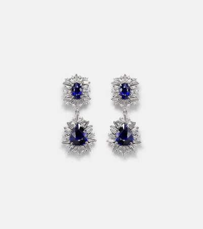 Suzanne Kalan 18kt White Gold Drop Earrings With Diamonds And Sapphire In Blue