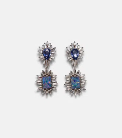 Suzanne Kalan 18kt White Gold Drop Earrings With Gemstones In Blue