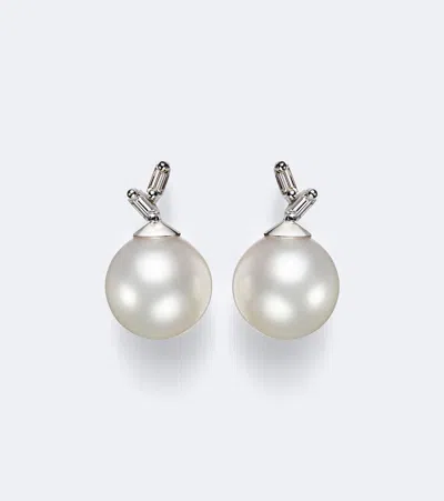 Suzanne Kalan 18kt White Gold Drop Earrings With Pearls And Diamonds In Silber