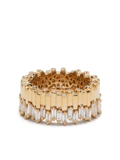 Suzanne Kalan 18k Yellow Gold Double Row Baguette Diamond Eternity Ring