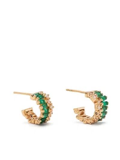 Suzanne Kalan 18kt Yellow Gold Emerald And Diamond Huggie Earrings