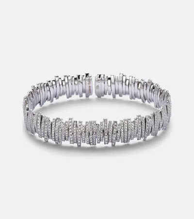 Suzanne Kalan Classic Medium 18kt White Gold Bracelet With Diamonds In Silver