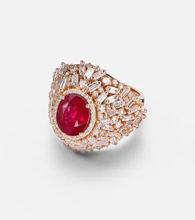 Suzanne Kalan Dome 18kt Rose Gold Ring With Ruby And Diamonds