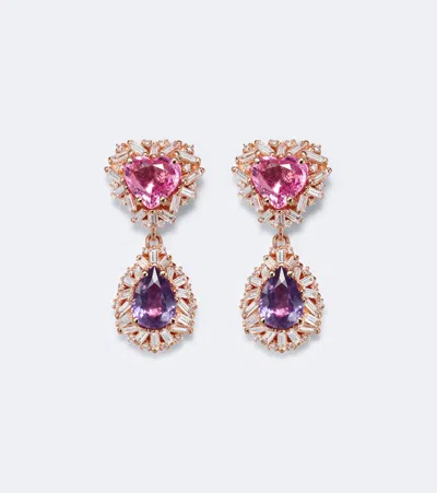 Suzanne Kalan Doublet 18kt Rose Gold Drop Earrings With Sapphires And Diamonds