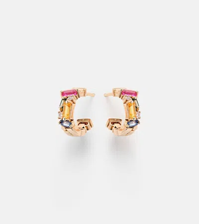 Suzanne Kalan Ella Rainbow 18kt Rose Gold Earrings With Diamonds And Sapphires In Multicoloured