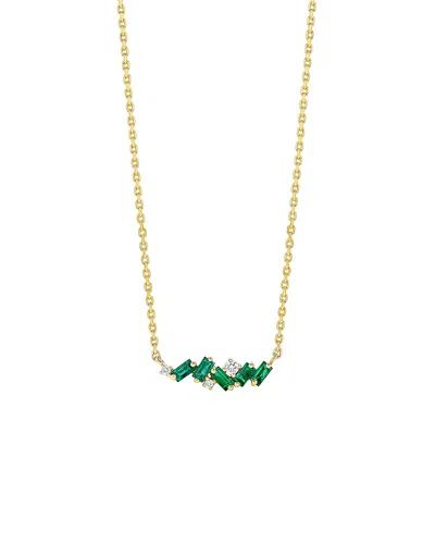 Suzanne Kalan Emerald & Diamond Bar Necklace In 18k Yellow Gold