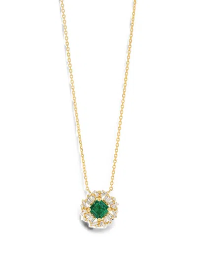 Suzanne Kalan Emerald And Diamond Pendant Necklace In Multi
