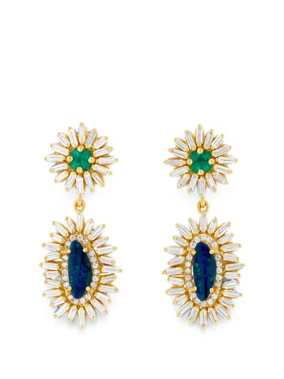 Suzanne Kalan Emerald And Opal-embellishment Earrings In Gold