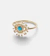 Suzanne Kalan Evil Eye Mini 18kt Gold Ring With Turquoise And Diamonds In Gold
