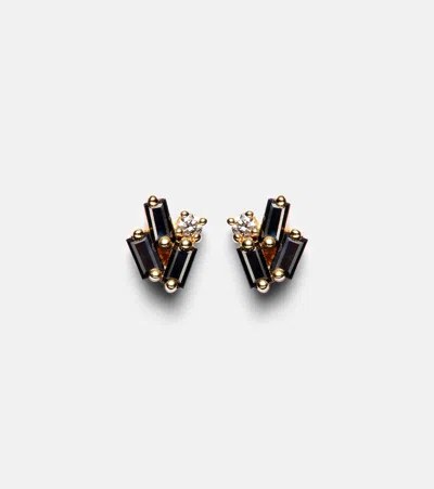 Suzanne Kalan Fireworks 18kt Gold Earrings With Black Sapphires And Diamonds In Black Sapphire/yg