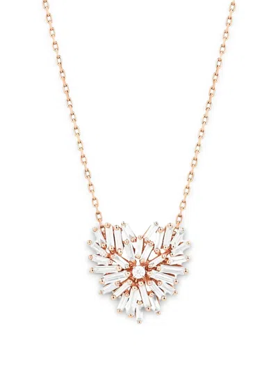 Suzanne Kalan 18k Rose Gold Small Heart-pendant Diamond Necklace In Pattern