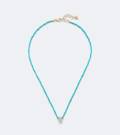 Suzanne Kalan Infinite 18kt Gold Beaded Necklace With Turquoise And Diamonds