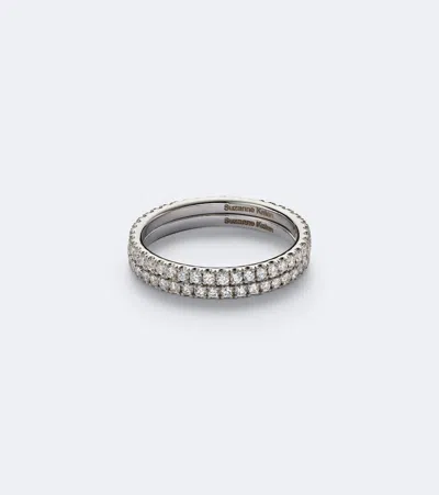 Suzanne Kalan Midi 18kt White Gold Tech Ring Jackets With Diamonds In Silver