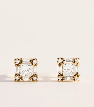 Suzanne Kalan Mini Yellow Gold And Diamond Princess Stud Earrings