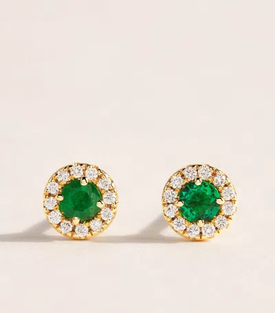Suzanne Kalan Mini Yellow Gold, Diamond And Emerald Bold Stud Earrings In Green