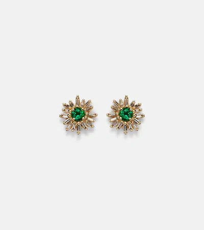 Suzanne Kalan One Of A Kind 18kt Gold Earrings With Diamonds And Emerald
