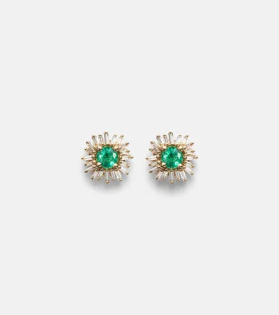 Suzanne Kalan One Of A Kind 18kt Gold Earrings With Emerald And Diamonds