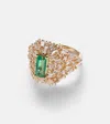 Suzanne Kalan One Of A Kind 18kt Gold Ring With Diamonds And Emerald In Gold
