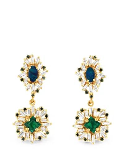 Suzanne Kalan Opal And Emerald Drop Earrings In Multi