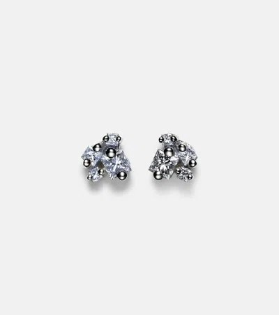 Suzanne Kalan Princess 18kt White Gold Earrings With Diamonds In Silver