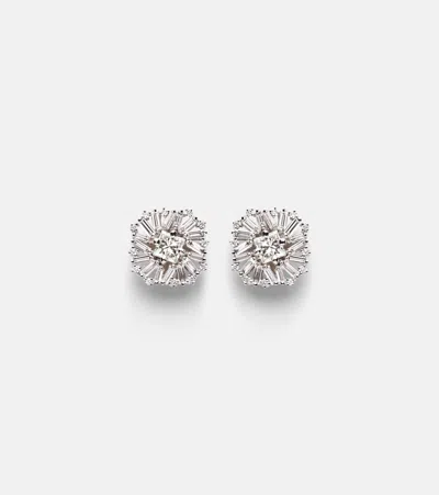Suzanne Kalan Princess Burst 18kt White Gold Stud Earrings With Diamonds In Metallic