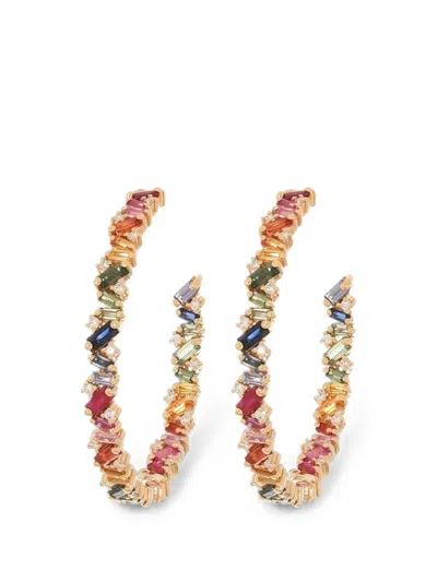 Suzanne Kalan Rainbow Sapphire And Diamond Hoop Earrings In Gold