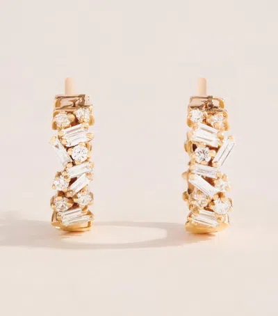 Suzanne Kalan Rose Gold And Diamond Classic Fireworks Hoop Earrings