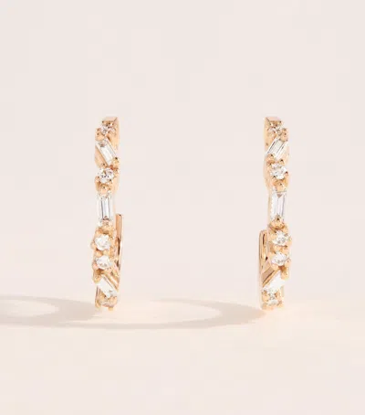Suzanne Kalan Rose Gold And Diamond Thin Mix Hoop Earrings