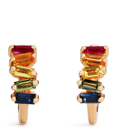 Suzanne Kalan Rose Gold And Rainbow Sapphire Bold Huggie Earrings