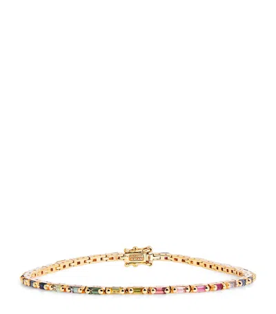 Suzanne Kalan Rose Gold And Rainbow Sapphire Bold Linear Tennis Bracelet