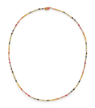 Suzanne Kalan Rose Gold And Rainbow Sapphire Bold Linear Tennis Necklace