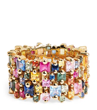 Suzanne Kalan Rose Gold And Rainbow Sapphire Princess Eternity Ring In Multi