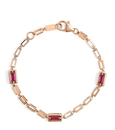 Suzanne Kalan Rose Gold And Ruby Large Block Chain Bracelet