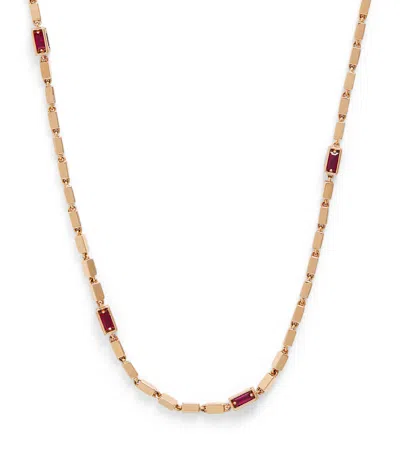 Suzanne Kalan Rose Gold And Ruby Medium Block Chain Necklace