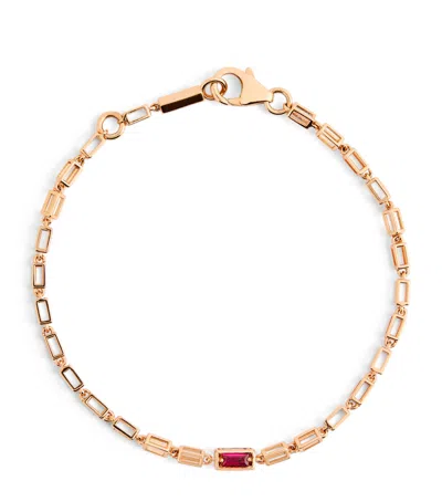 Suzanne Kalan Rose Gold And Ruby Medium Empty Link Block Chain Bracelet In Brown