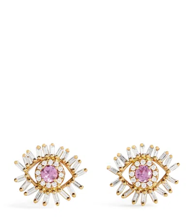 Suzanne Kalan Rose Gold, Diamond And Pink Sapphire Mini Evil Eye Stud Earrings