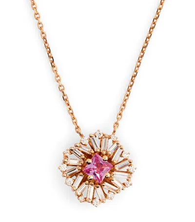 Suzanne Kalan Rose Gold, Diamond And Pink Sapphire Princess Flower Necklace