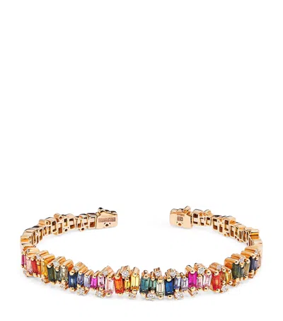 Suzanne Kalan Rose Gold, Diamond And Rainbow Sapphire Shimmer Audrey Bangle
