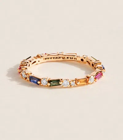 Suzanne Kalan Rose Gold, Diamond And Rainbow Sapphire Thin Mix Eternity Ring