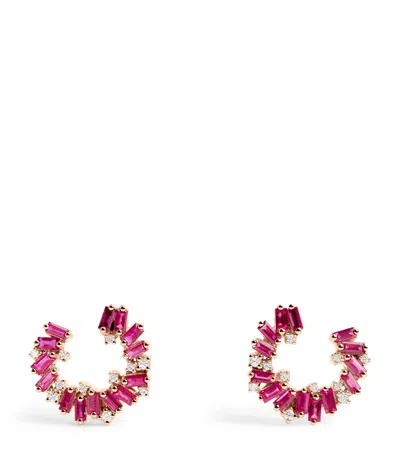 Suzanne Kalan Rose Gold, Diamond And Ruby Frenzy Spiral Earrings