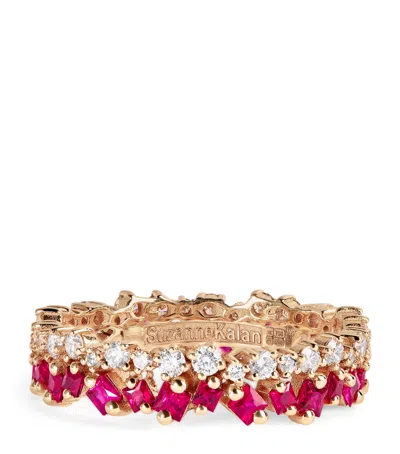 Suzanne Kalan Rose Gold, Diamond And Ruby Princess Eternity Ring