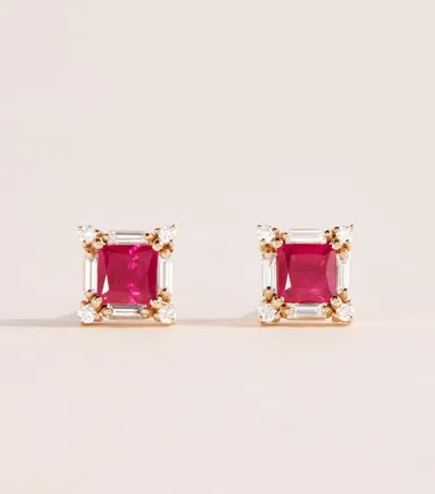 Suzanne Kalan Rose Gold, Diamond And Ruby Princess Midi Stud Earrings