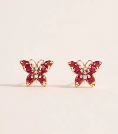 Suzanne Kalan Rose Gold, Diamond And Ruby Princess Mini Butterfly Stud Earrings