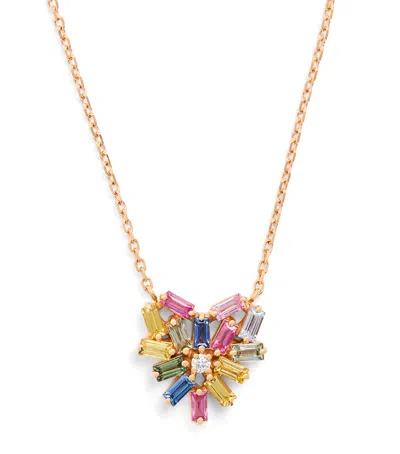Suzanne Kalan Rose Gold, Diamond And Sapphire Heart Pendant Necklace