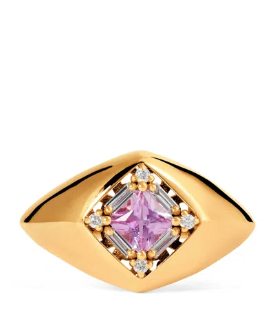 Suzanne Kalan Rose Gold, Diamond And Sapphire Princess Signet Ring